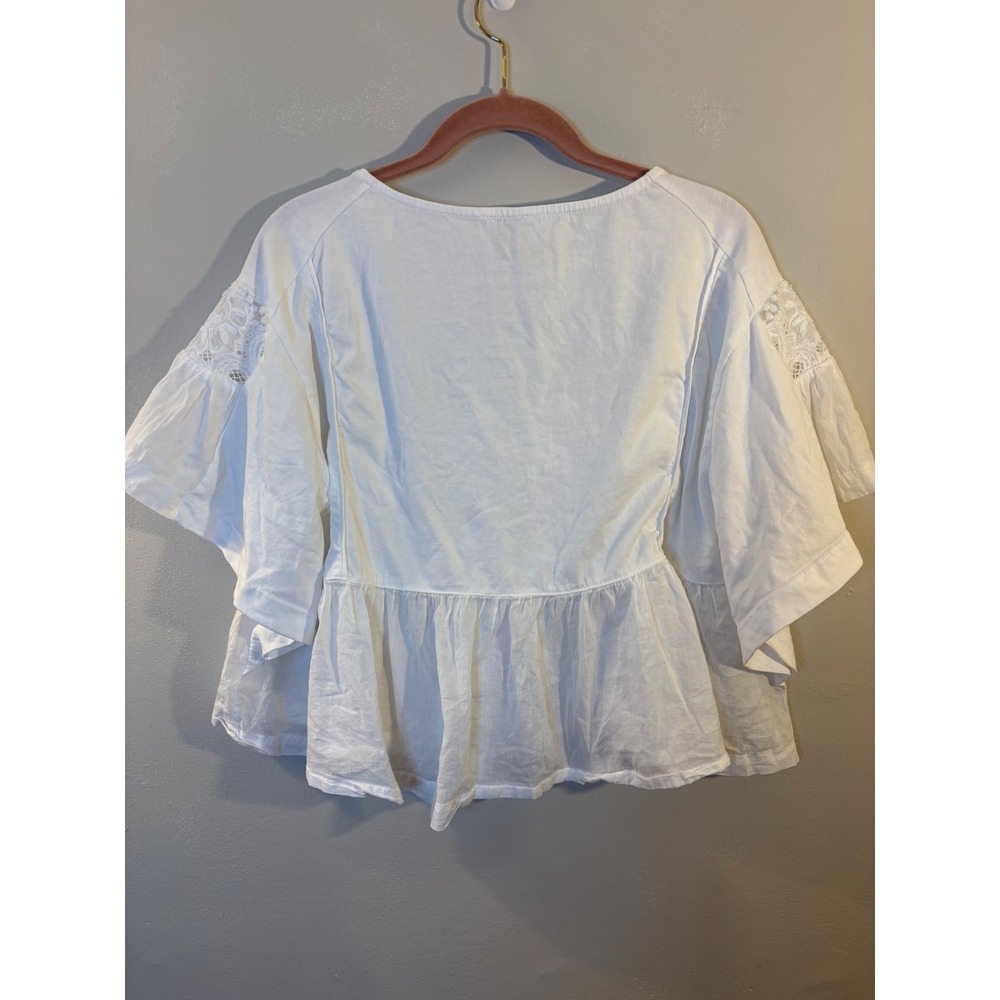 Maeve White Short Sleeve Embellished Swing Top L Boxy Boho Anthropologie - Picture 9 of 9